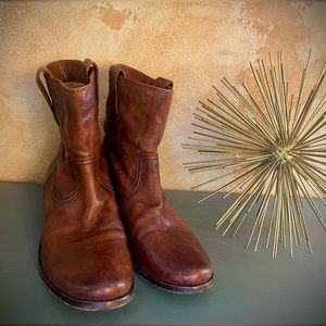 FRYE ANNA SHORTIE cognac boot 71055 womens slip on biker riding bootie 7.5M